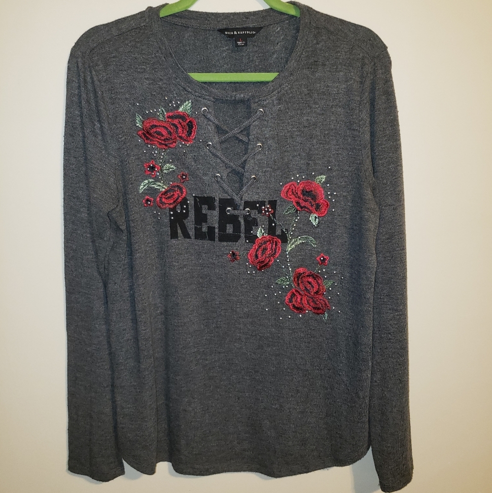 ROCK & REPUBLIC Long Sleeve Sweater/Top.  Size Large.